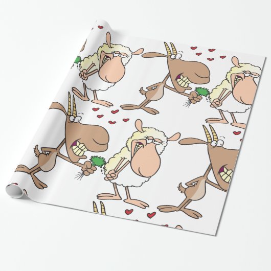 Geit en schaap verliefd cadeaupapier (Uitgerold)