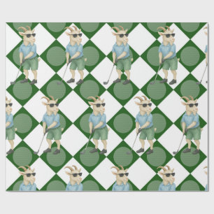 Geit Golfer is aan het golfen op wit en groen Cadeaupapier