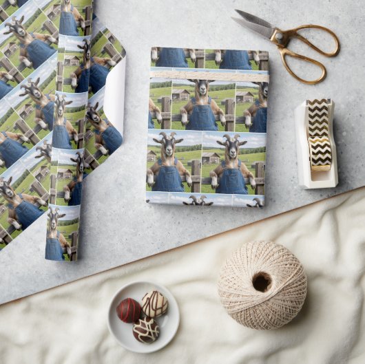 Geit in blauwe denim overall cadeaupapier (Crafts)