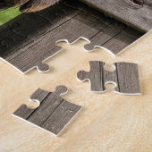 Geit in blauwe denim overall met bib legpuzzel (Zijkant)
