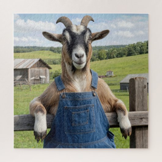Geit in blauwe denim overall met bib legpuzzel (Verticaal)