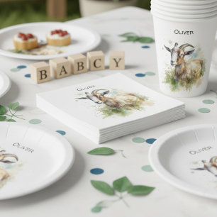 Geit in een groene weide waterverf aanpasbaar servet