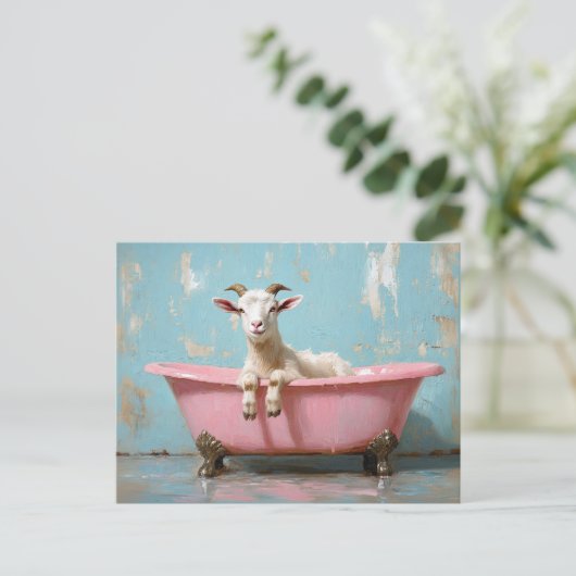 Geit in een roze bad briefkaart (Staand voorkant)