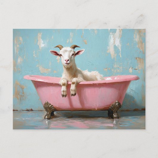 Geit in een roze bad briefkaart (Voorkant)