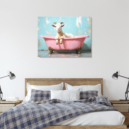 Geit in een roze bad canvas afdruk (Insitu (Slaapkamer))