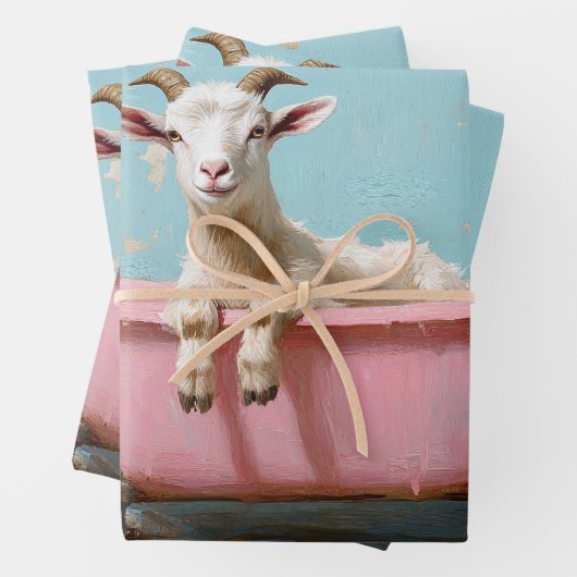 Geit in een roze bad inpakpapier vel (In situ)
