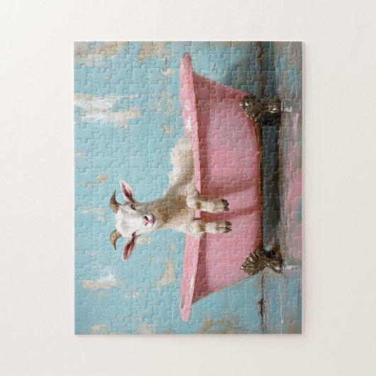 Geit in een roze bad legpuzzel (Verticaal)