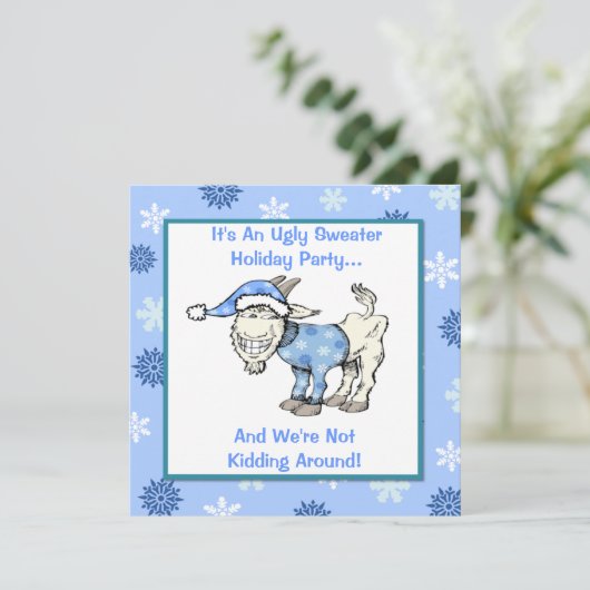 Geit in een Ugly Sweater Holiday Party Kaart (Staand voorkant)