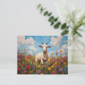 Geit in een Wildflower Field schilderij Briefkaart (Staand voorkant)