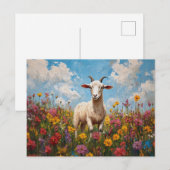 Geit in een Wildflower Field schilderij Briefkaart (Voorkant / Achterkant)