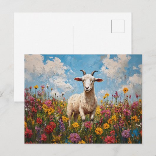 Geit in een Wildflower Field schilderij Briefkaart (Voorkant / Achterkant)