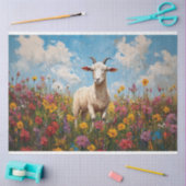 Geit in een Wildflower Field Schilderij Decoupage Tissuepapier (Craft)