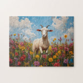 Geit in een Wildflower Field schilderij Legpuzzel (Horizontaal)