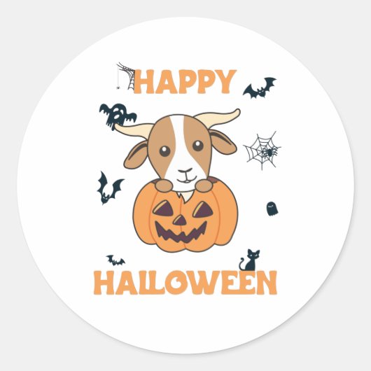 Geit in pompoenkottergeiten Happy Halloween Ronde Sticker (Voorkant)
