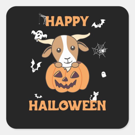 Geit in pompoenkottergeiten Happy Halloween Vierkante Sticker (Voorkant)