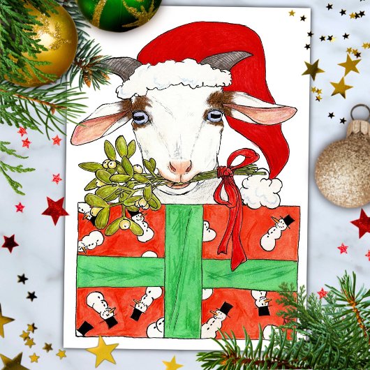 Geit Kerst ansichtkaart door Nicole Janes Feestdagenkaart