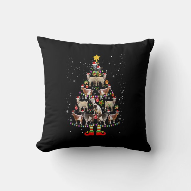 Geit Kerstboom Sneeuw Grappige Geit Kerstmis Match Kussen (Voorkant)