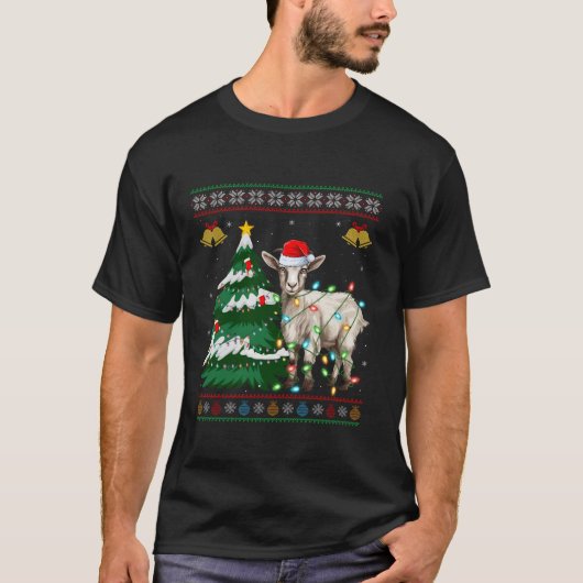 Geit Kerstboom Verlicht Santa Goat Lelijke Trui T-shirt (Voorkant)