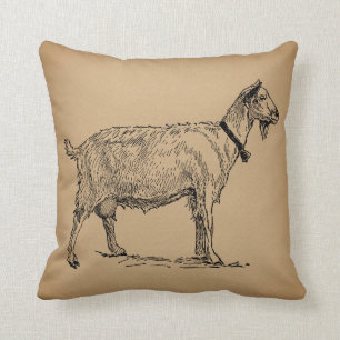 Geit met Bell Illustration Antiek Aged Brown Kussen