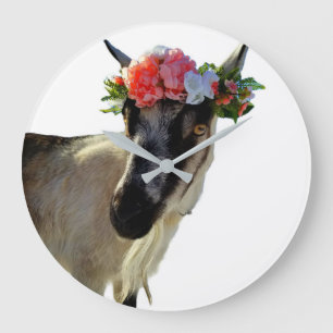 Geit met bloemkroon, dier met bloemkroon, grote klok
