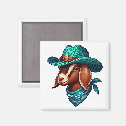 Geit met een stijlvol cowboy Pet en bandana Magneet (Voorkant / Achterkant)