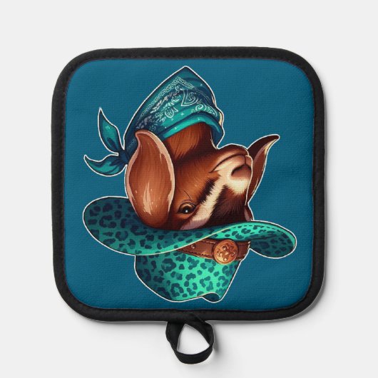 Geit met een stijlvol cowboy Pet en bandana Pannenlap (Voorkant)