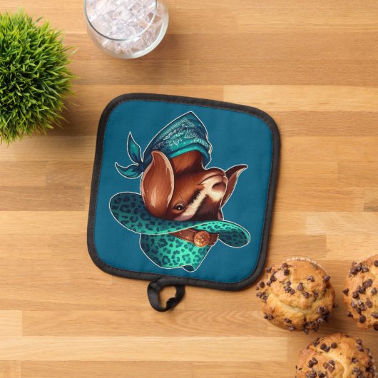 Geit met een stijlvol cowboy Pet en bandana Pannenlap (Top down)