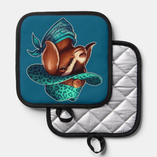 Geit met een stijlvol cowboy Pet en bandana Pannenlap (Voorkant / Achterkant)