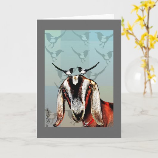 Geit met eksters: vriendschap, fijn art. kaart (Gele Bloem)