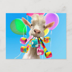 Geit met feestartikels briefkaart