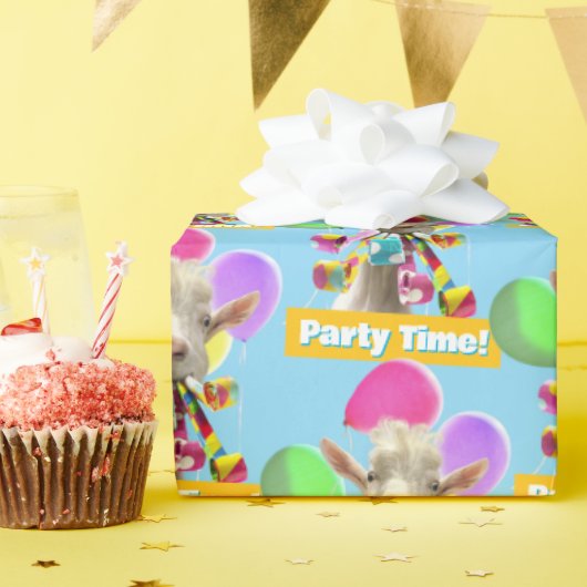 Geit met feestartikels cadeaupapier (Verjaardagsfeest)