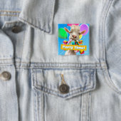 Geit met feestartikels vierkante button 5,1 cm (In situ)