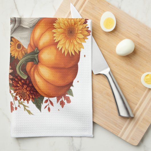 Geit met herfstbloemen en pompoenen theedoek (Quarter Fold)