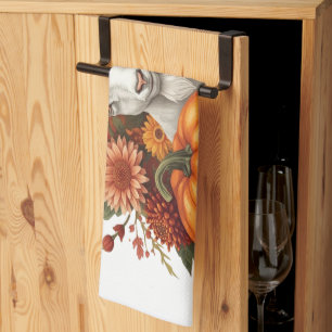 Geit met herfstbloemen en pompoenen theedoek