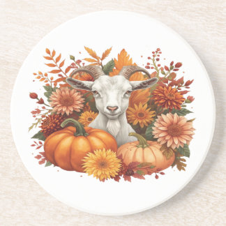 Geit met herfstbloemen en pompoenen zandsteen onderzetter