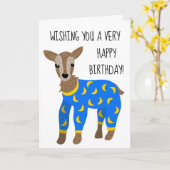 Geit met pyjama's Cute Illustratie Verjaardag Kaart (Gele Bloem)