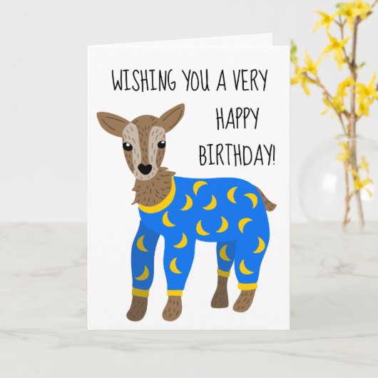 Geit met pyjama's Cute Illustratie Verjaardag Kaart (Gele Bloem)