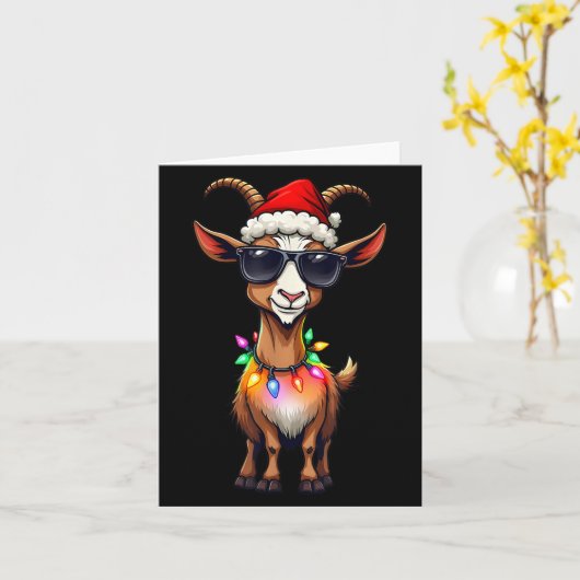 Geit Santa Hat Lights Kerst Schattige Xmas Pajama Kaart (Gele Bloem)