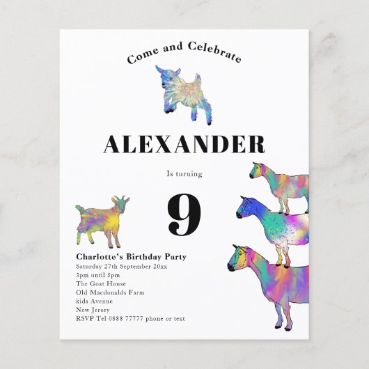 Geit Thema Leuk Verjaardagsfeest Budget Flyer (Voorkant)