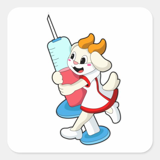 Geitel als verpleegster bij vaccinatie met spuit vierkante sticker (Voorkant)