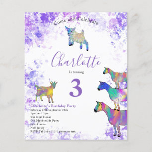 Geiten Aquarel Verjaardagsfeest Paars Budget Flyer