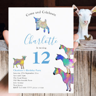 Geiten Boerderij Dier 12e Verjaardagsfeest Blauw Uitnodiging Briefkaart