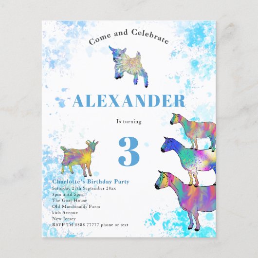 Geiten Boerderijdieren 3e Verjaardagsfeestje Blauw (Voorkant)