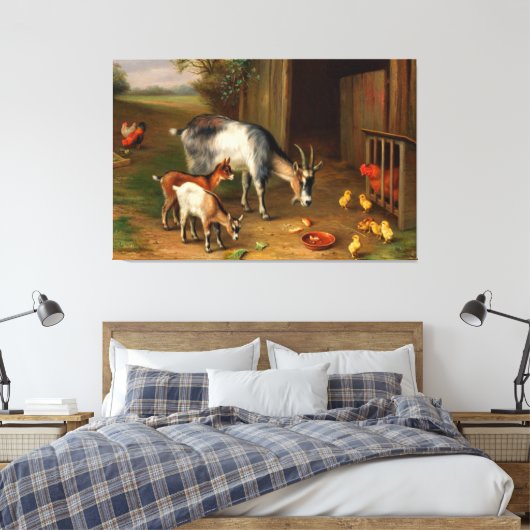  geiten en kippen bij het Boerderij Canvas Afdruk (Insitu (Slaapkamer))