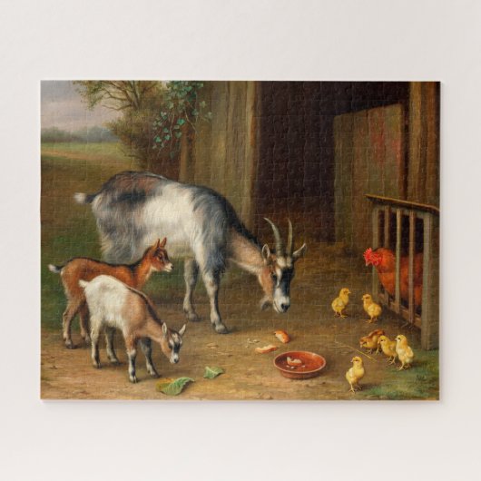 Geiten en kippen bij het Boerderij Jigzaag Puzzle Legpuzzel (Horizontaal)