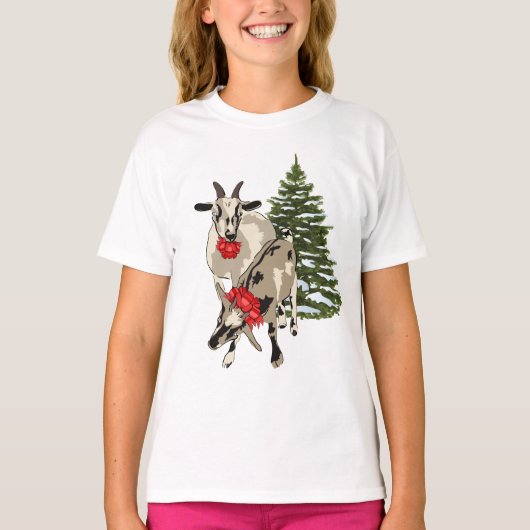 Geiten en Shirten met kerstboomkleed T-shirt (Voorkant)