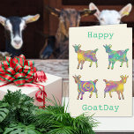 Geiten Funny Colorful Animal Art Humor Birthday Kaart<br><div class="desc">Geiten grappige Humor van de Kunst van het Dierlijke Geestdag Kaart. Geiten houden ervan op dingen te klimmen, dus waarom zouden we dat concept niet wat verder nemen en de naam van je vriend of familie toevoegen en ze kunnen een staande plaats worden voor deze grappige, kleurrijke kunstgeiten. Dit eigenaardige...</div>