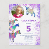Geiten Kinder 5e verjaardag Foto Paars Uitnodiging Briefkaart (Voorkant)