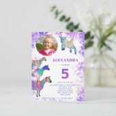 Geiten Kinder 5e verjaardag Foto Paars Uitnodiging Briefkaart (Staand voorkant)