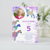 Geiten kleurrijk 5e verjaardag Foto Paars Kaart (Staand voorkant)